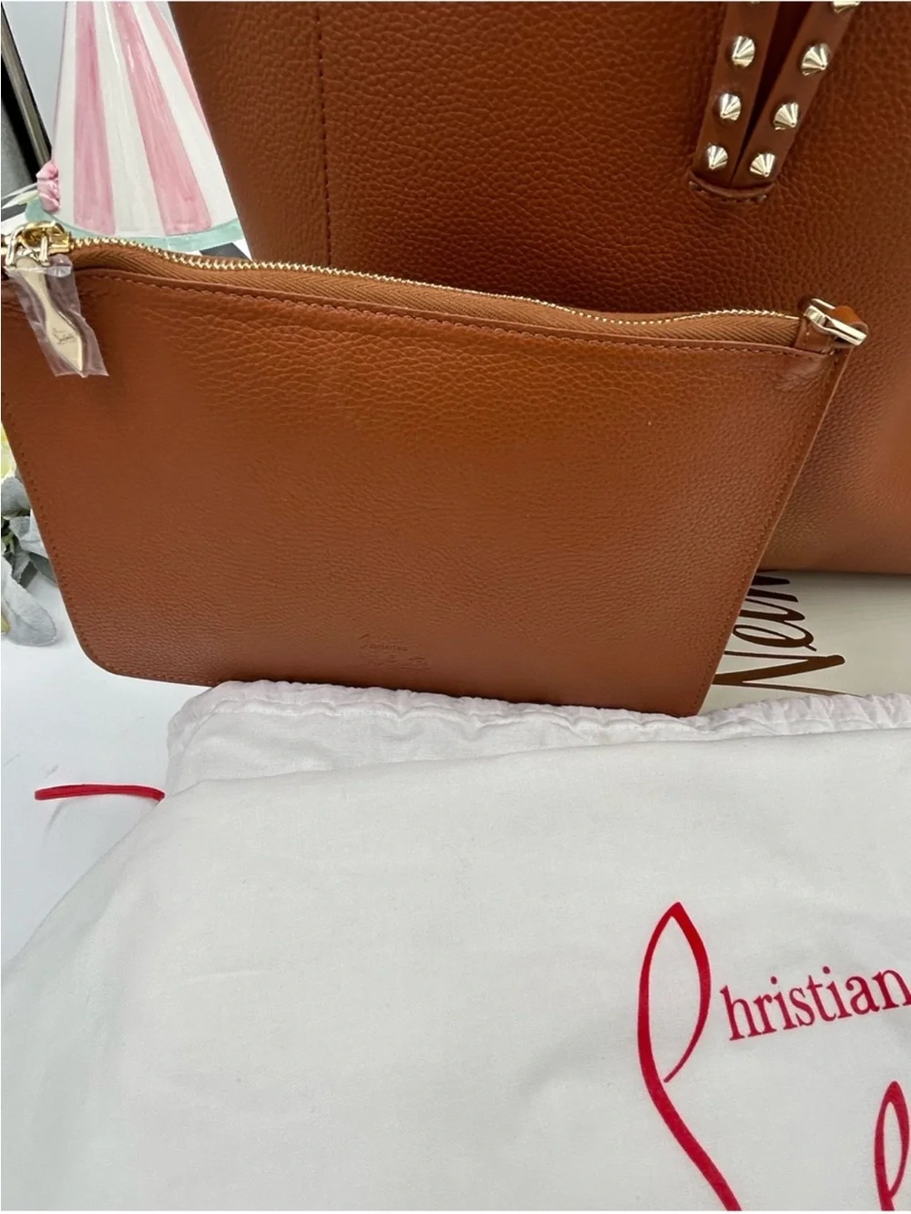 Christian Louboutin Cabata Brown Leather Tote with Red Interior - Picture 5 of 16